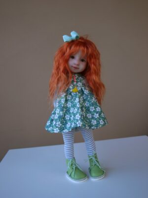 ruby red doll blue bow red hair green shoes