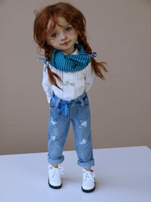 ruby red doll blue scarf white shirt