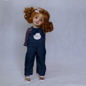 ruby red doll hair blue overalls