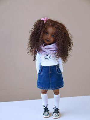 ruby red doll jeans skirt curly hair