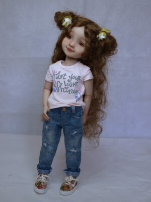 ruby red doll light brow hair and jeans